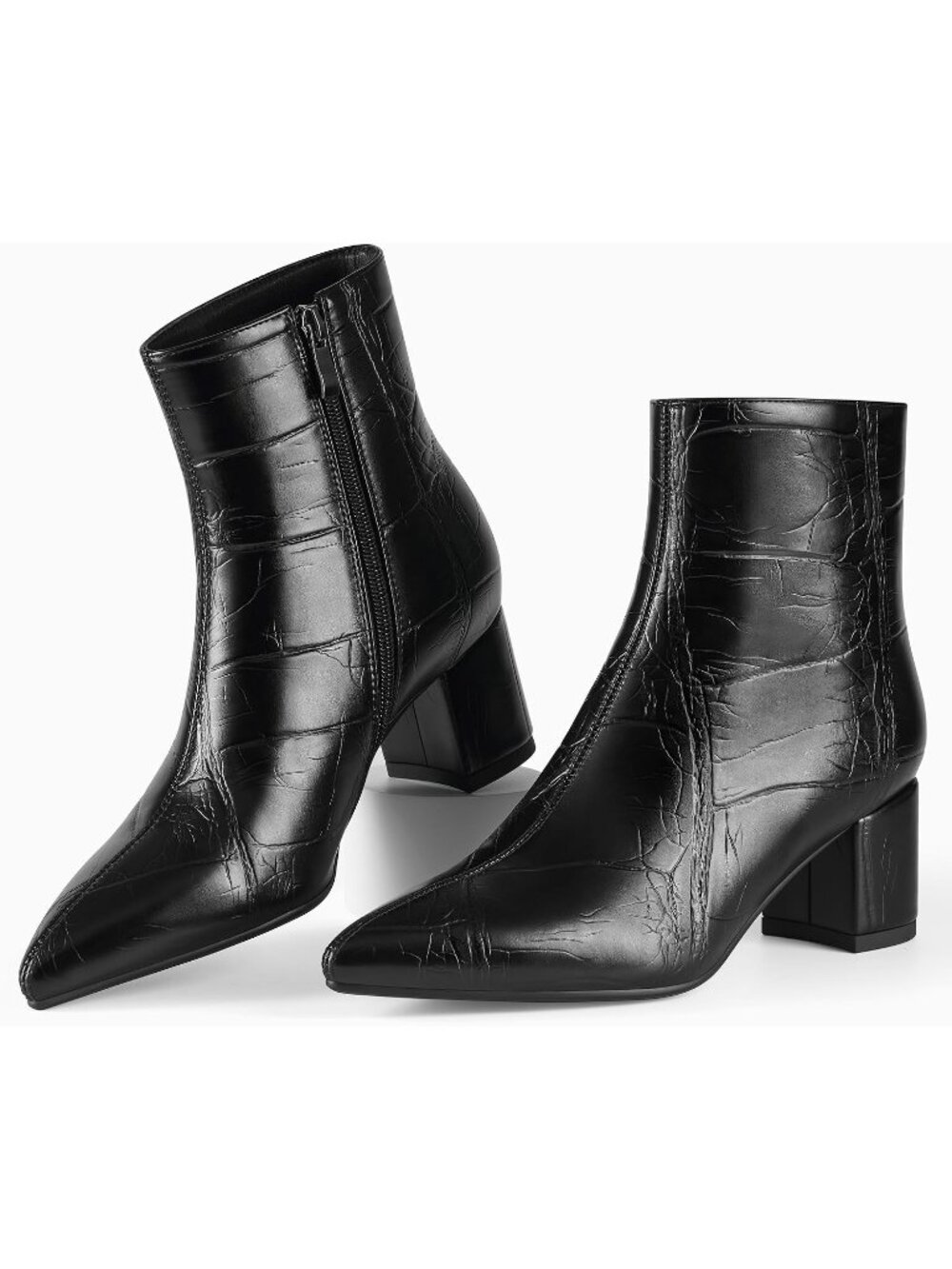 Women's Black Stoned Pointed Toe Low Heel Comfortable Side Zipper Ankle Booties